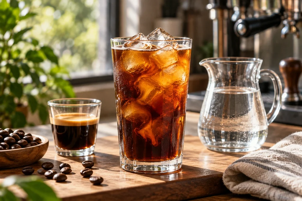美式咖啡怎么做？从 Americano 到冰美式，理解 Espresso、水量、冰块与比例